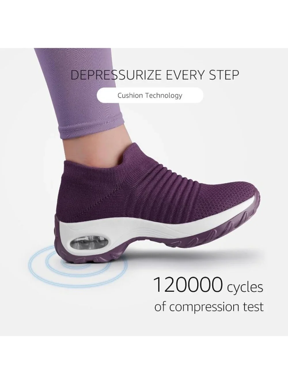 Women's Prune Purple Arch Support Non Slip Breathable Knit Upper Sneaker Shoes